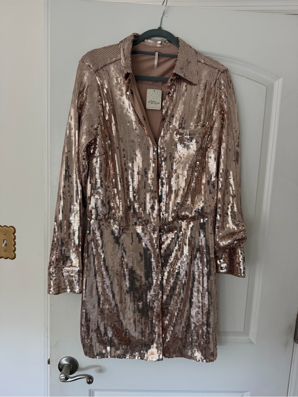 Sequin Shirt Dress in Rose Gold